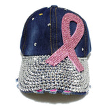 101257, PINK RIBBON BLING RHINESTONE BASEBALL CAP