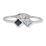 101265, CLOVER CUBIC ZIRCONIA STAINLESS STEEL OPEN BRACELET
