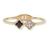 101265, CLOVER CUBIC ZIRCONIA STAINLESS STEEL OPEN BRACELET