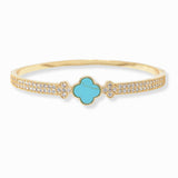 101269, CLOVER DESIGNER INSPIRED CUBIC ZIRCONIA STAINLESS STEEL BRACELET