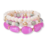 101283, RESIN SEMI PRECIOUS STONE MULTI LAYERED BEADED STRETCH BRACELET
