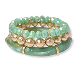 101284, TEXTURED TUBE CELLULOID ACETATE MULTI LAYERED BEADED STRETCH BRACELET