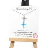 101294, GOLD DIPPED, "DEUTERONOMY 31:6" CROSS CUBIC ZIRCONIA CHARM NECKLACE