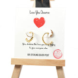 101296, GOLD DIPPED, "LOVE YOU DESERVE" DAINTY HEART HOOP EARRING