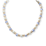 101302, BLUE FLORAL CERAMIC WITH PEARL NECKLACE