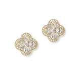 101315, GOLD DIPPED, CLOVER CUBIC ZIRCONIA STUD EARRING