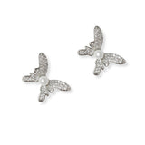 101319, GOLD DIPPED, BUTTERFLY CUBIC ZIRCONIA PEARL STUD EARRING