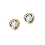 101325, GOLD DIPPED, PEARL CUBIC ZIRCONIA STUD EARRING