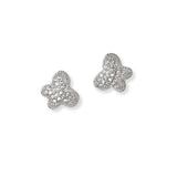101326, WHITE GOLD DIPPED, BUTTERFLY CUBIC ZIRCONIA STUD EARRING