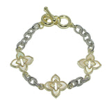 101372, 14K GOLD PLATED, CLOVER CUBIC ZIRCONIA DESIGNER INSPIRED TOGGLE BRACELET
