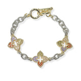 101372, 14K GOLD PLATED, CLOVER CUBIC ZIRCONIA DESIGNER INSPIRED TOGGLE BRACELET