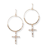 101389, ROUND CROSS CUBIC ZIRCONIA DANGLE EARRING