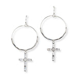 101389, ROUND CROSS CUBIC ZIRCONIA DANGLE EARRING