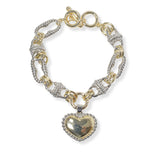 101404, 14K GOLD PLATED, HEART CHARM DESIGNER INSPIRED TOGGLE BRACELET