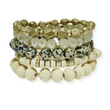101425, SEMI PRECIOUS STONE MIX BEADED MULTI LAYERED STRETCH BRACELET