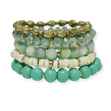 101425, SEMI PRECIOUS STONE MIX BEADED MULTI LAYERED STRETCH BRACELET