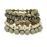 101425, SEMI PRECIOUS STONE MIX BEADED MULTI LAYERED STRETCH BRACELET
