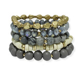 101425, SEMI PRECIOUS STONE MIX BEADED MULTI LAYERED STRETCH BRACELET