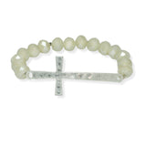 101426, HAMMERED SIDE CROSS BEADED STRETCH BRACELET