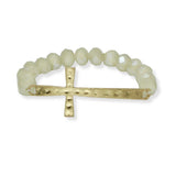 101426, HAMMERED SIDE CROSS BEADED STRETCH BRACELET
