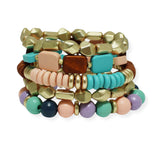 101429, WOOD BEADED MULTI LAYERED STRETCH BRACELET