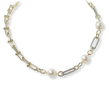 101447, 14K GOLD PLATED, DESIGNER INSPIRED PEARL NECKLACE