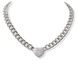 101449, 14K GOLD PLATED, PAVE CUBIC ZIRCONIA HEART CHAIN TOGGLE NECKLACE