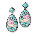 101473, WESTERN BOOTS PRINT FAUX LEATHER DANGLE EARRING