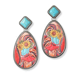 101474, WESTERN BOOTS PRINT FAUX LEATHER DANGLE EARRING