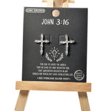 101489, GOLD DIPPED, CROSS CUBIC ZIRCONIA STUD EARRING/925 STERLING SILVER POST