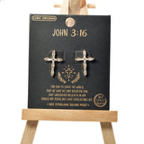 101489, GOLD DIPPED, CROSS CUBIC ZIRCONIA STUD EARRING/925 STERLING SILVER POST