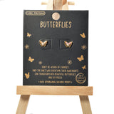 101492, GOLD DIPPED, DAINTY BUTTERFLY CUBIC ZIRCONIA STUD EARRING/925 STERLING SILVER POST