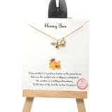 101495, GOLD DIPPED, "HONEY BEE" DAINTY BEE CUBIC ZIRCONIA CHARM NECKLACE