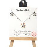 101500, GOLD DIPPED, "SUNSHINE OF LIFE" FLOWER CUBIC ZIRCONIA CHARM NECKLACE