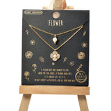 101506, GOLD DIPPED, DAINTY FLOWER CUBIC ZIRCONIA CHARM DOUBLE LAYERED NECKLACE