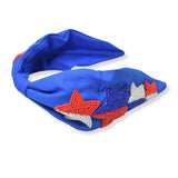 101531, AMERICAN FLAG STAR SEED BEAD KNOTTED HEADBAND