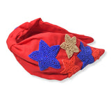101531, AMERICAN FLAG STAR SEED BEAD KNOTTED HEADBAND