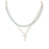 101547, CROSS CHARM DAINTY BEAD DOUBLE LAYERED NECKLACE