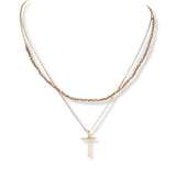 101547, CROSS CHARM DAINTY BEAD DOUBLE LAYERED NECKLACE