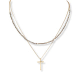 101547, CROSS CHARM DAINTY BEAD DOUBLE LAYERED NECKLACE