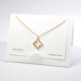 101554, 14K GOLD DIPPED, CLOVER CUBIC ZIRCONIA CHARM NECKLACE