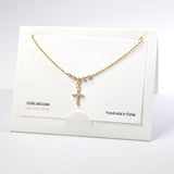 101557, 14K GOLD DIPPED, DAINTY CROSS CUBIC ZIRCONIA CHARM NECKLACE