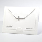 101558, 14K GOLD DIPPED, SIDE CROSS CUBIC ZIRCONIA NECKLACE