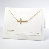 101558, 14K GOLD DIPPED, SIDE CROSS CUBIC ZIRCONIA NECKLACE
