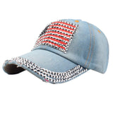 101578, BLING RHINESTONE AMERICAN FLAG BASEBALL CAP