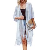 101582, PEARL ACCENT NET SEE THROUGH FRINGE COVER UP