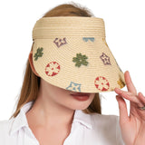 101587, MULTI COLOR FLOWER PRINT STRAW SUN VISOR HAT