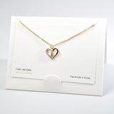 101595, 14K GOLD DIPPED, DAINTY HEAT HALF CUBIC ZIRCONIA CHARM NECKLACE