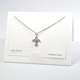 101597, 14K GOLD DIPPED, DAINTY FLEUR DE LIS CUBIC ZIRCONIA CHARM NECKLACE