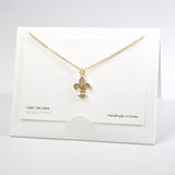 101597, 14K GOLD DIPPED, DAINTY FLEUR DE LIS CUBIC ZIRCONIA CHARM NECKLACE